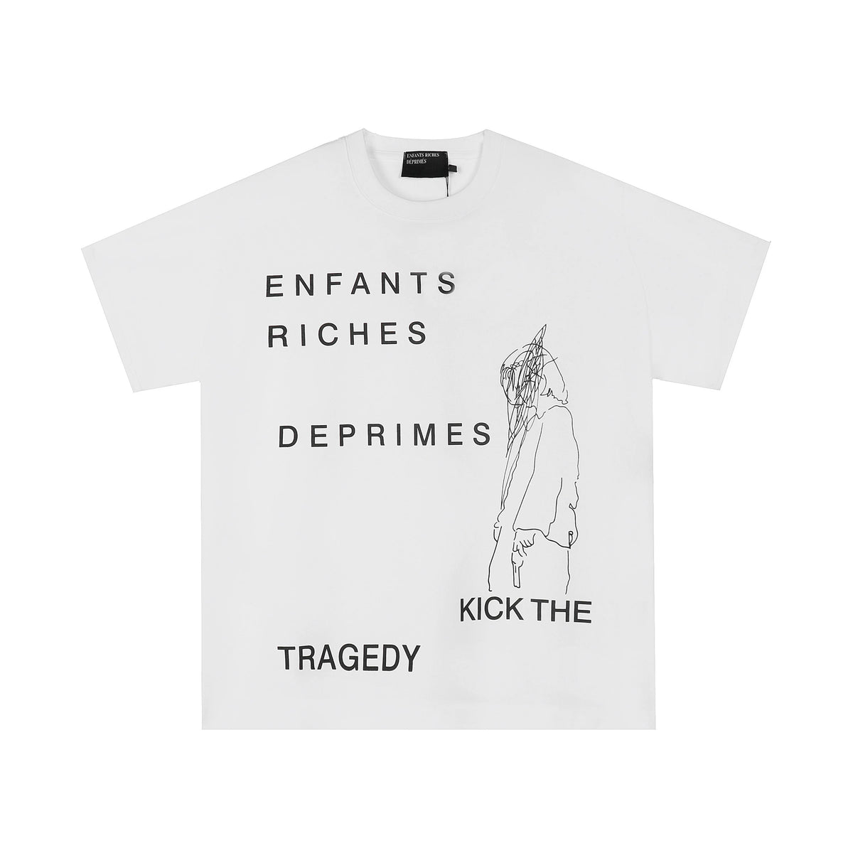 Enfants Riches Déprimés Stacked Typography & Sketch T-Shirt - White