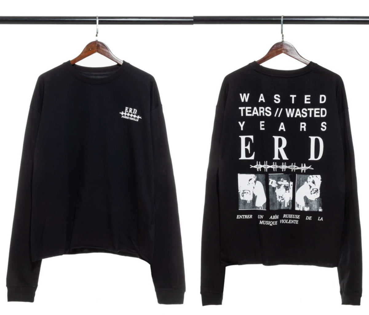 Enfants Riches Déprimés Small Chest Logo & Back "Wasted Tears" Long-Sleeve   - Black