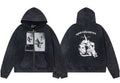 Enfants Riches Déprimés Photo Collage & Deconstructed Character Zip-Up Hoodie - Washed Black