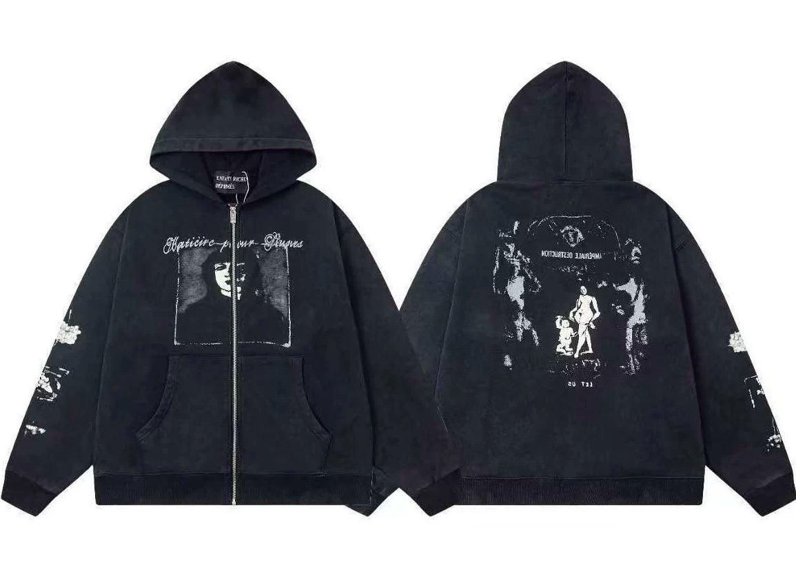 Enfants Riches Déprimés Portrait & Group Art Zip-Up Hoodie - Black