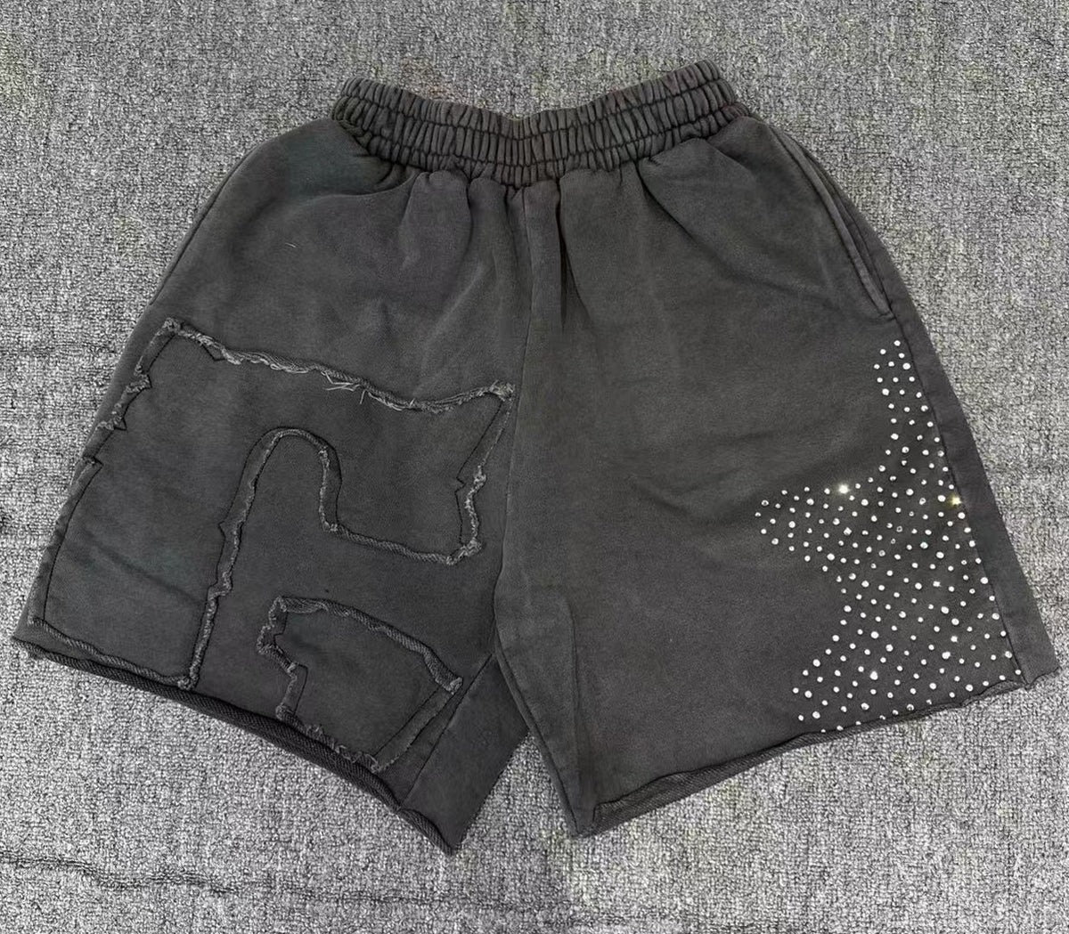 Billionaire Studios Vintage Wash Rhinestone Star Shorts - Washed Black