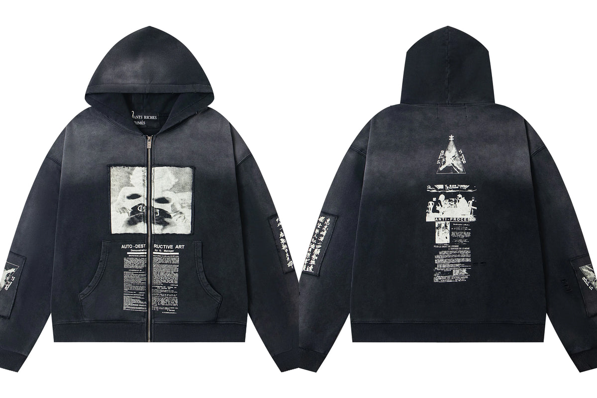 Enfants Riches Déprimés Gradient Dark Large Box Portrait Zip-Up Hoodie - Washed Black