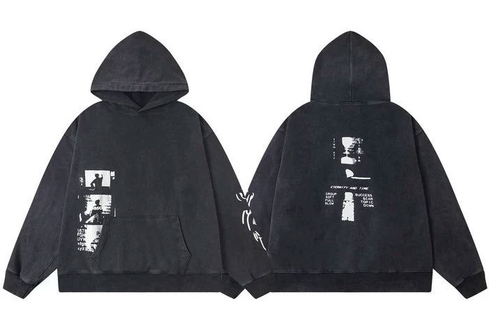 Enfants Riches Déprimés Side Panel Photo & Sleeve Print Hoodie - Washed Black