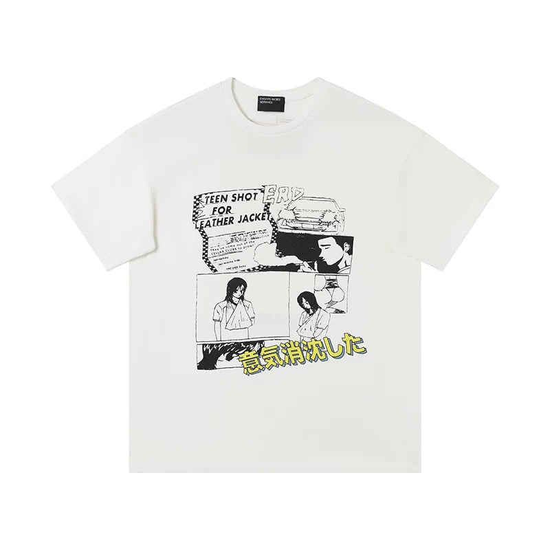 Enfants Riches Déprimés Multi-Panel Comic & Japanese Text T-Shirt - White