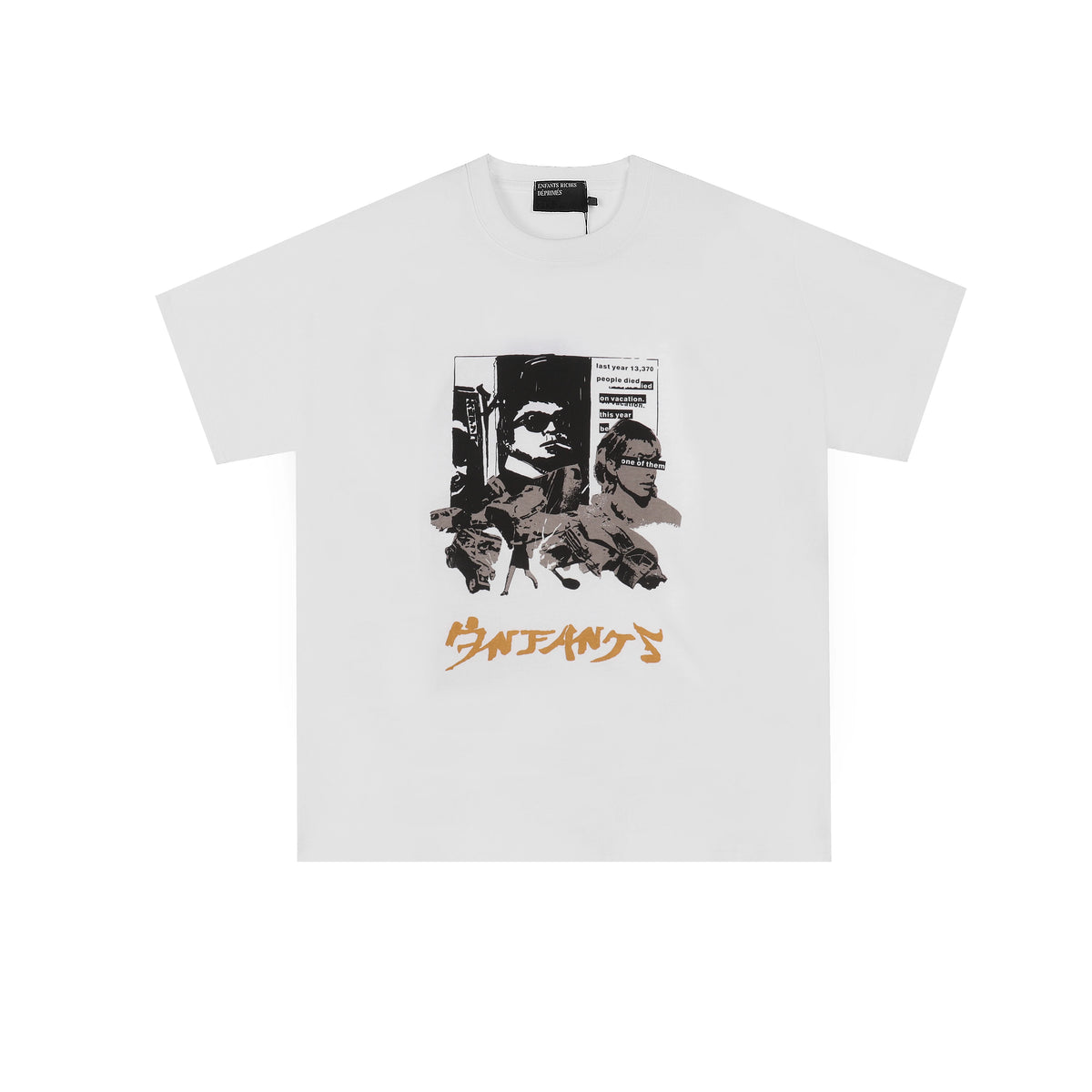 Enfants Riches Déprimés Photo Grid Collage & Brown Typography T-Shirt - White