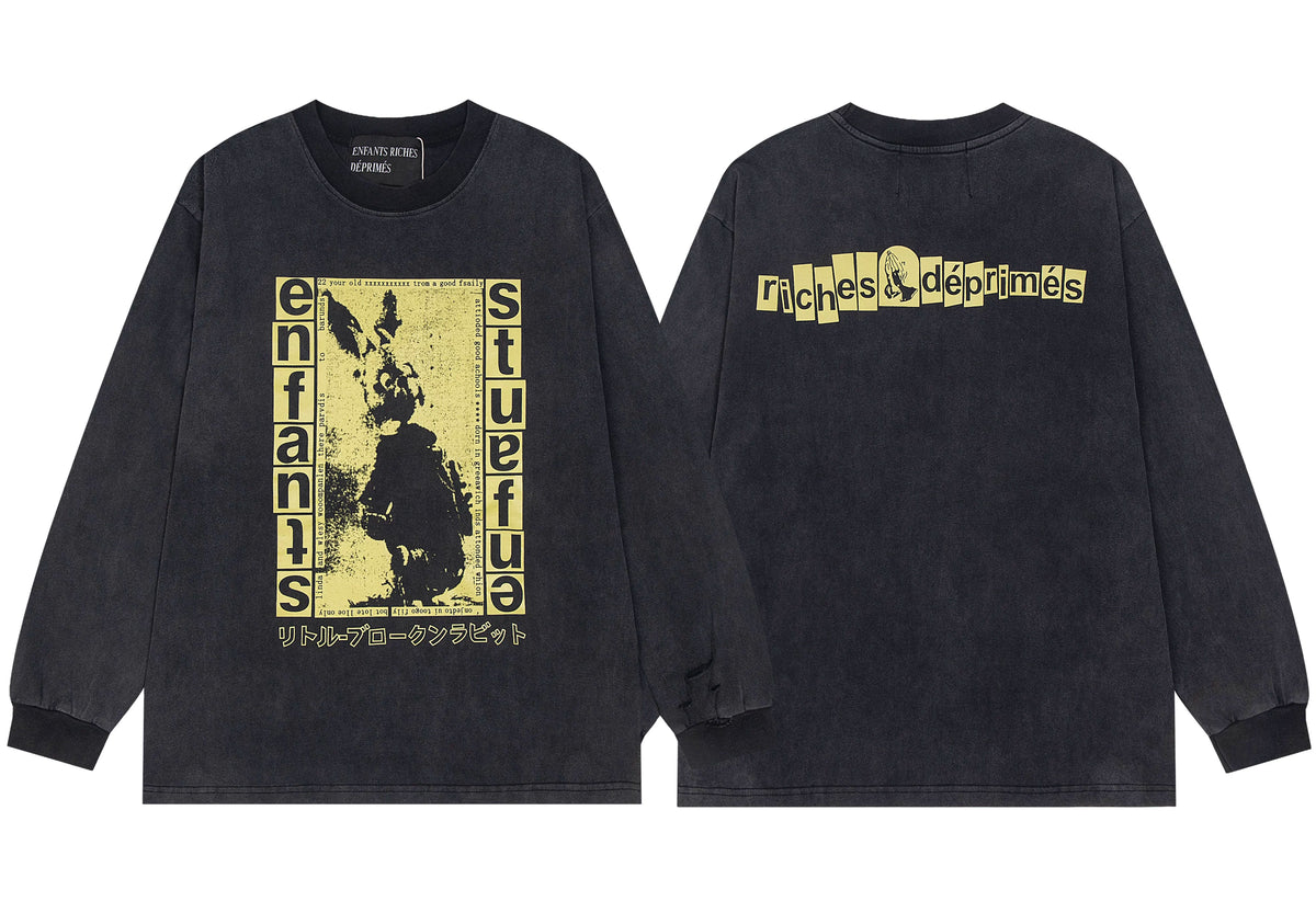 Enfants Riches Déprimés Vintage Rabbit Illustration Long-Sleeve  - Washed Black