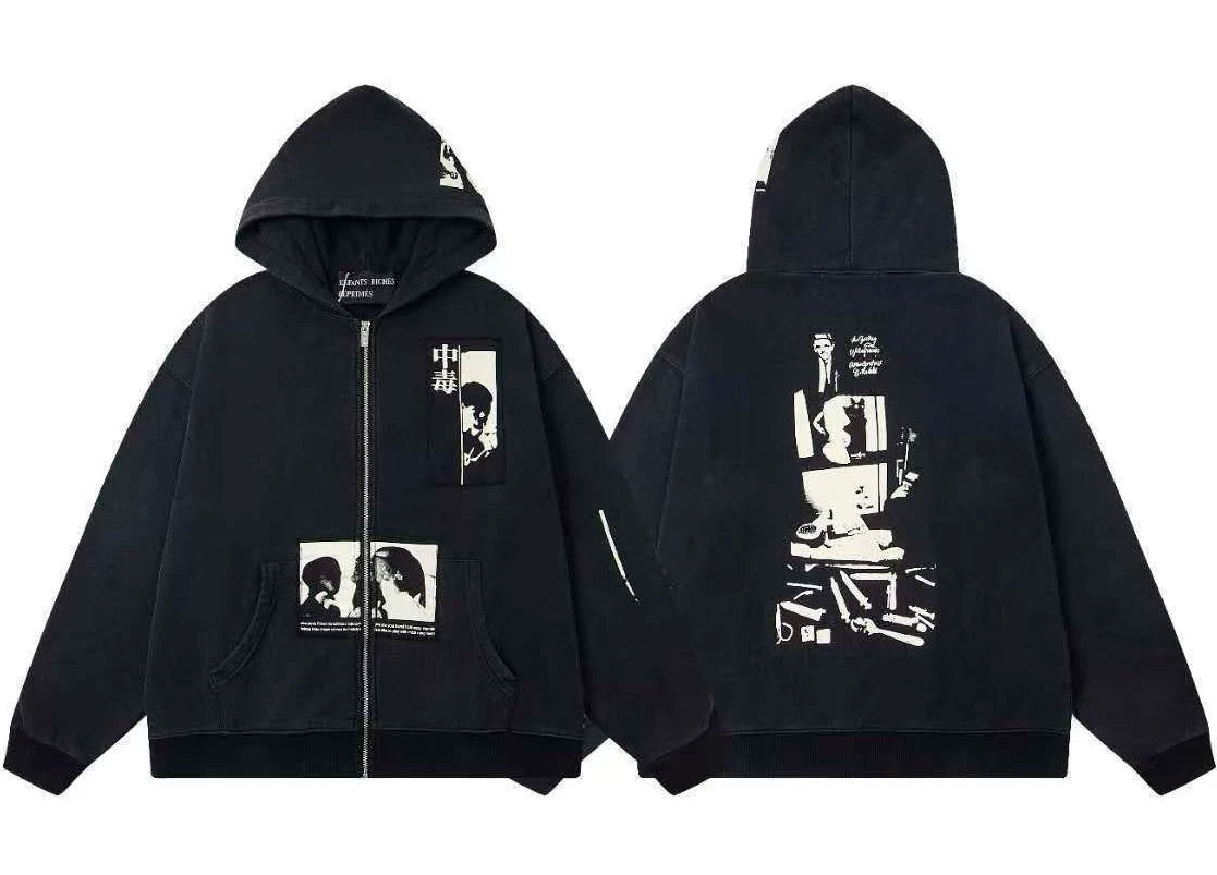 Enfants Riches Déprimés Multi-Art Photo Collage Zip-Up Hoodie - Black