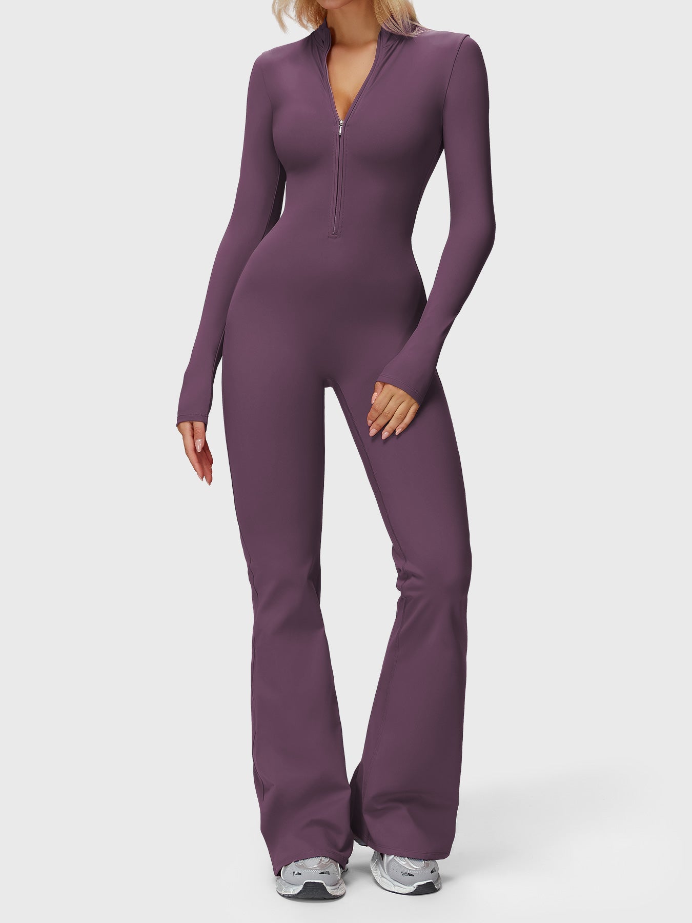 Yeoreo Belle Long Sleeve Zipper Flared Jumpsuit