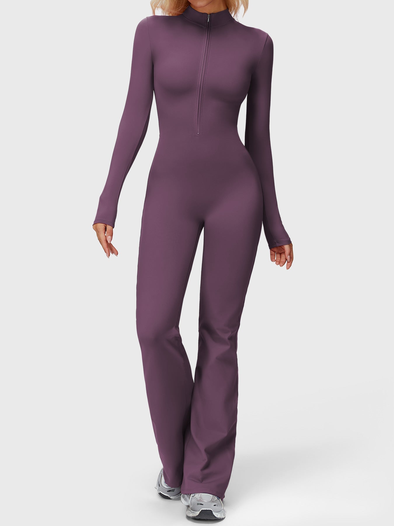 Yeoreo Belle Long Sleeve Zipper Flared Jumpsuit