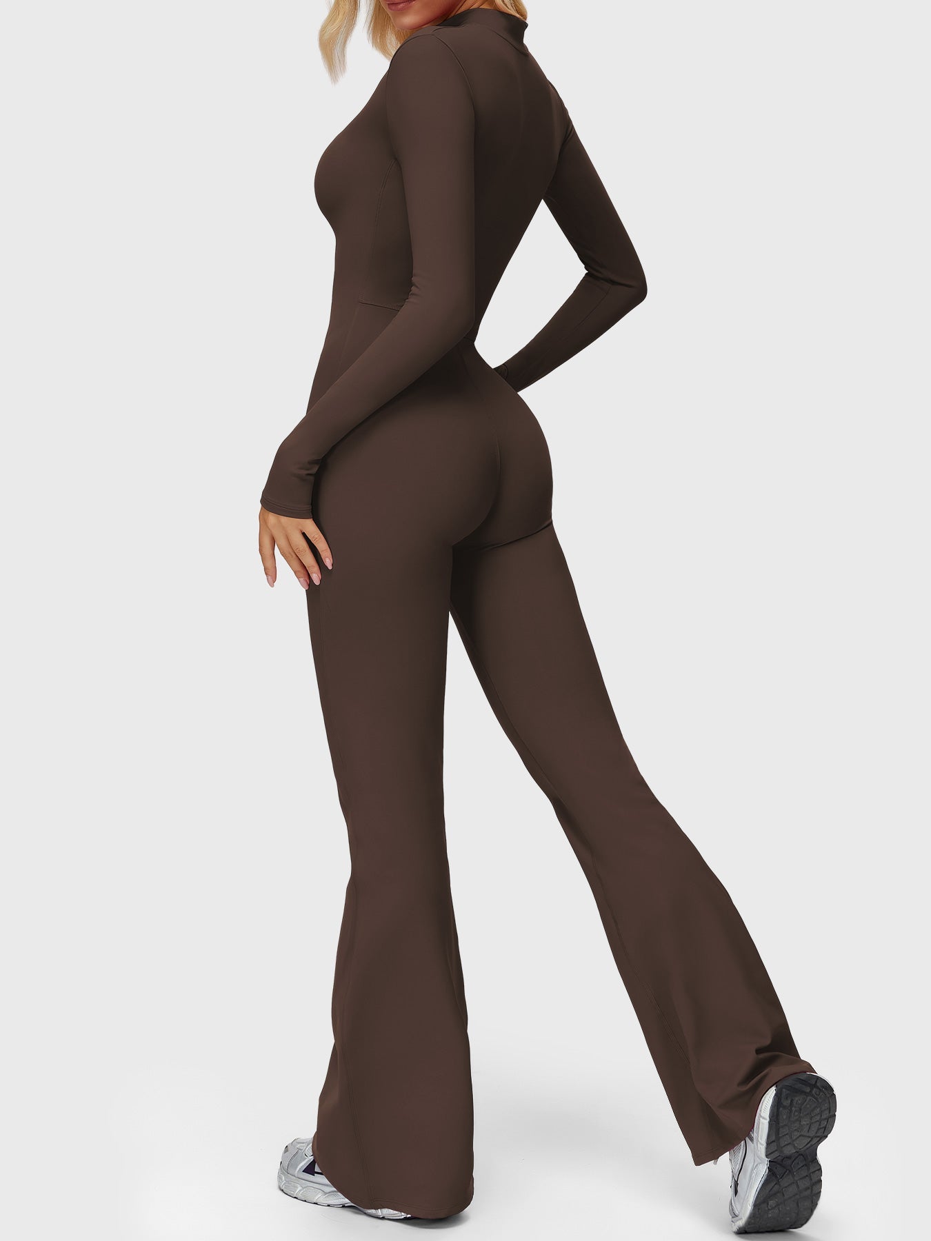 Yeoreo Belle Long Sleeve Zipper Flared Jumpsuit