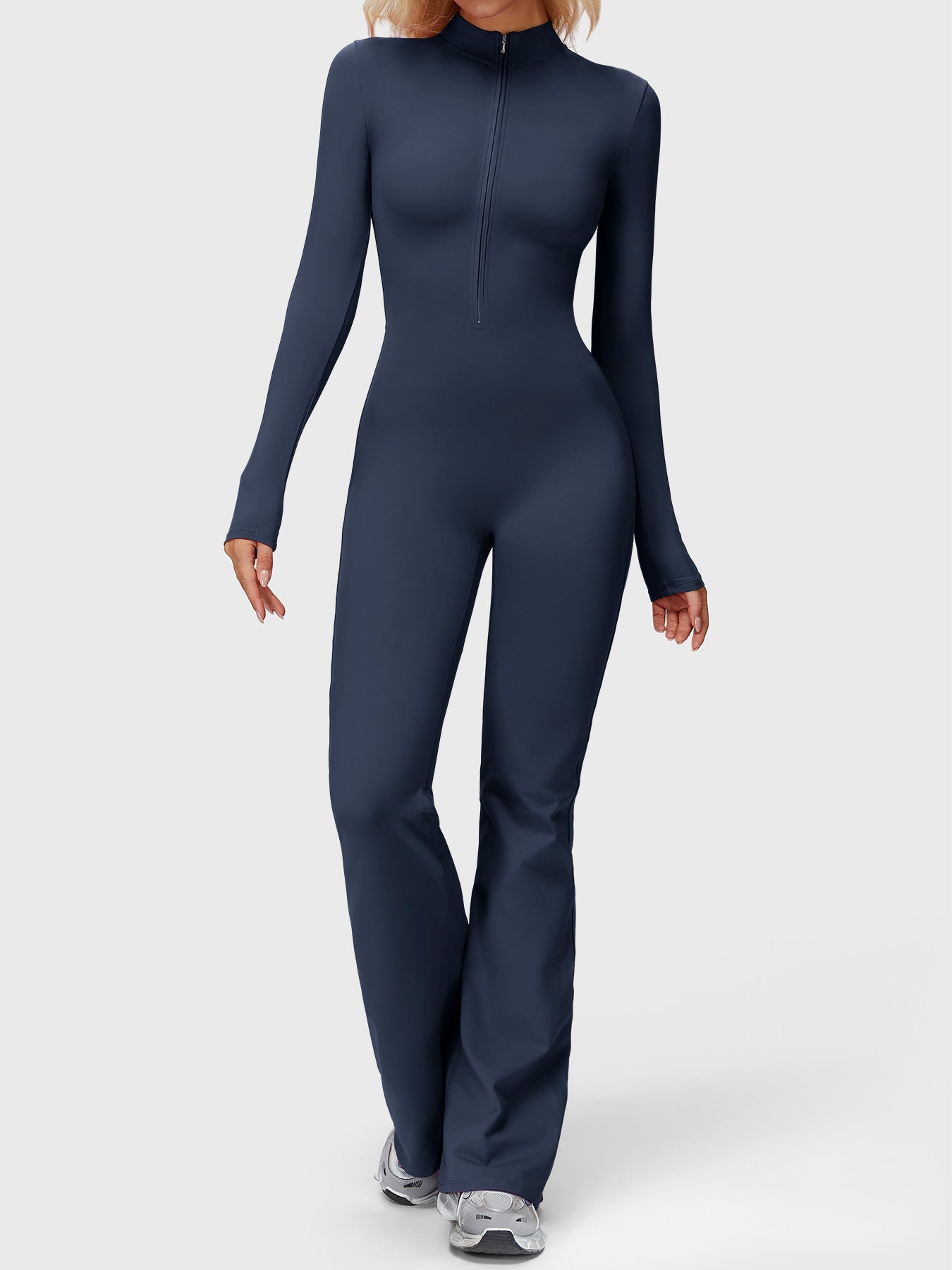Yeoreo Belle Long Sleeve Zipper Flared Jumpsuit