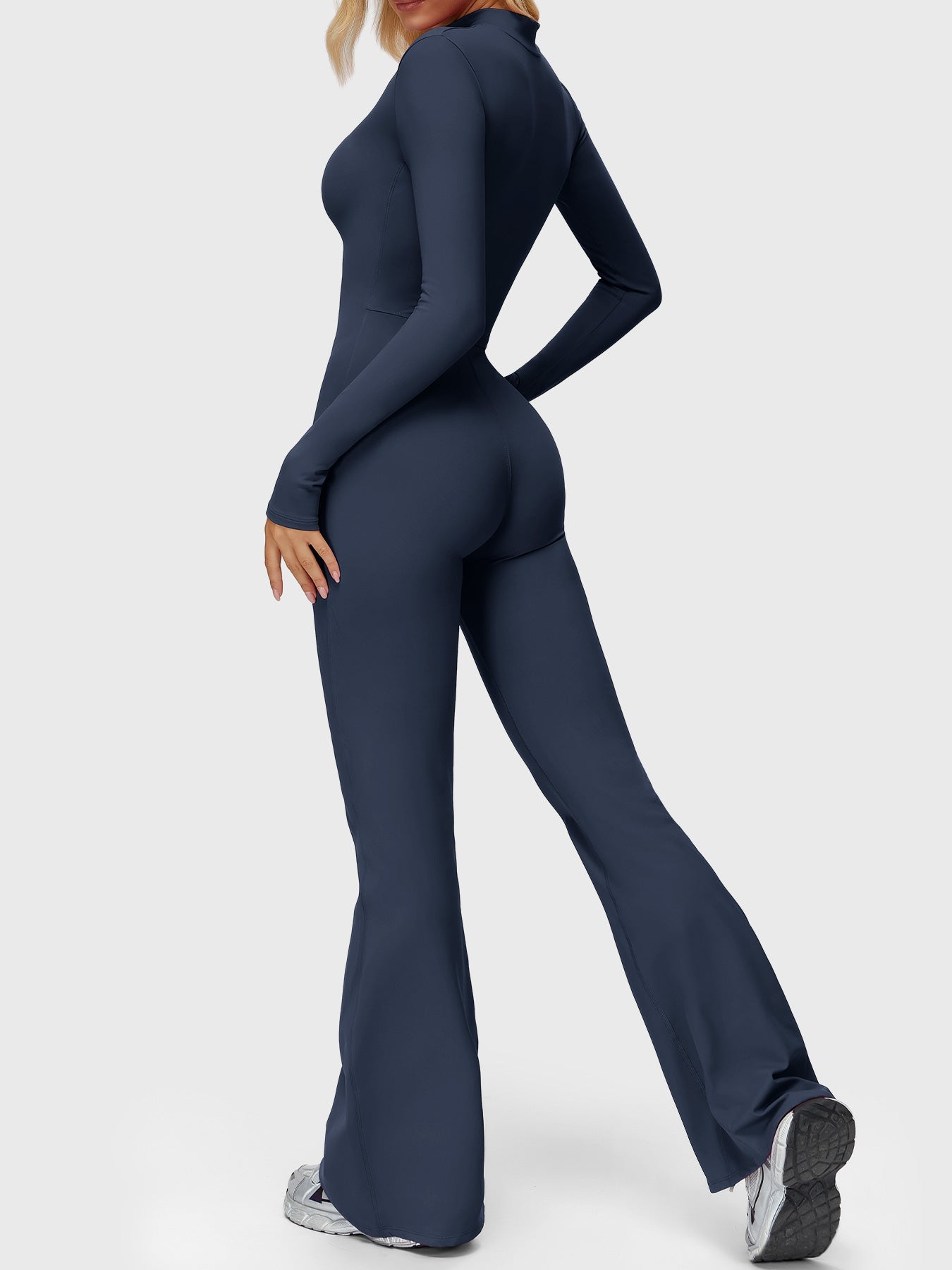 Yeoreo Belle Long Sleeve Zipper Flared Jumpsuit