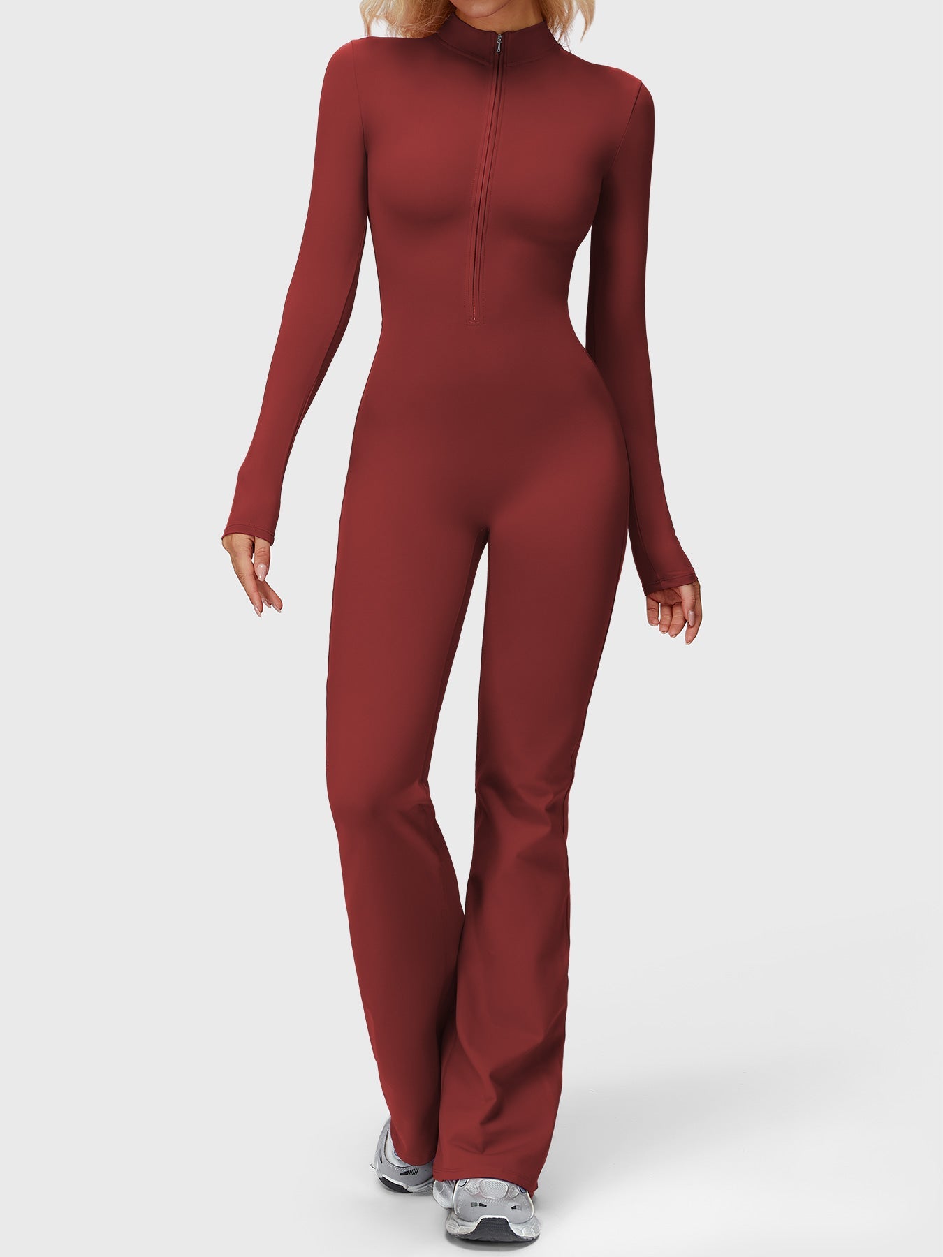 Yeoreo Belle Long Sleeve Zipper Flared Jumpsuit