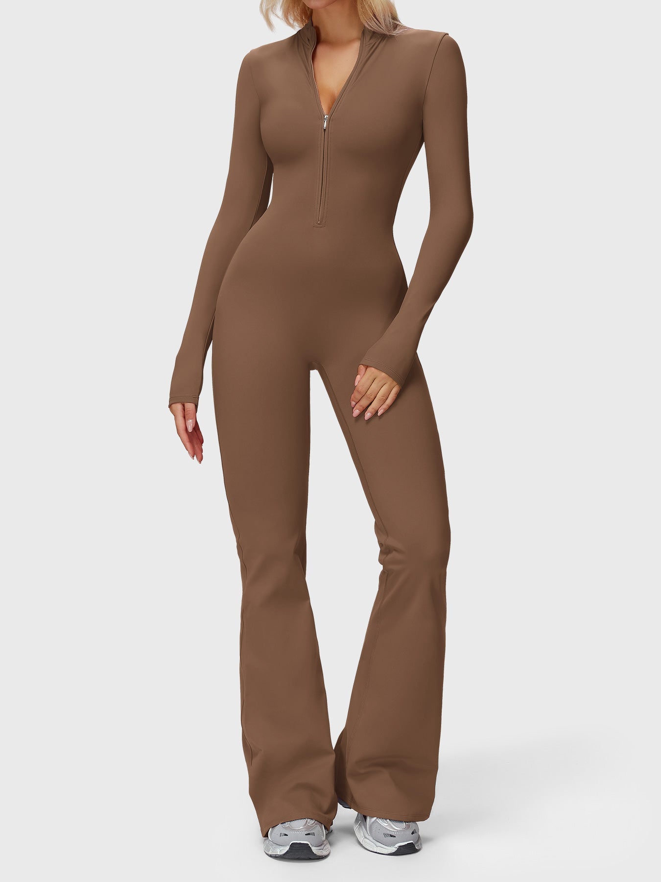 Yeoreo Belle Long Sleeve Zipper Flared Jumpsuit