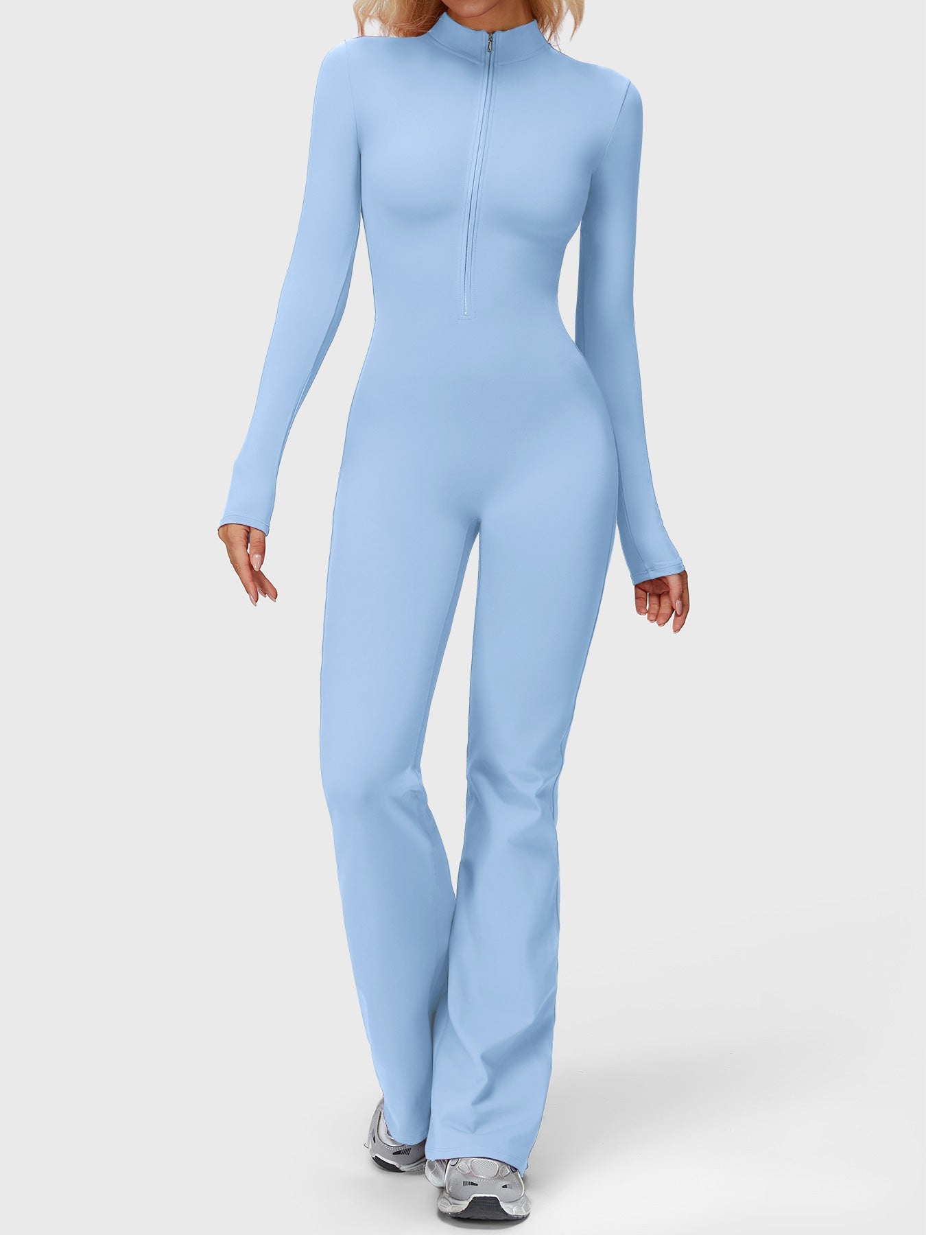 Yeoreo Belle Long Sleeve Zipper Flared Jumpsuit
